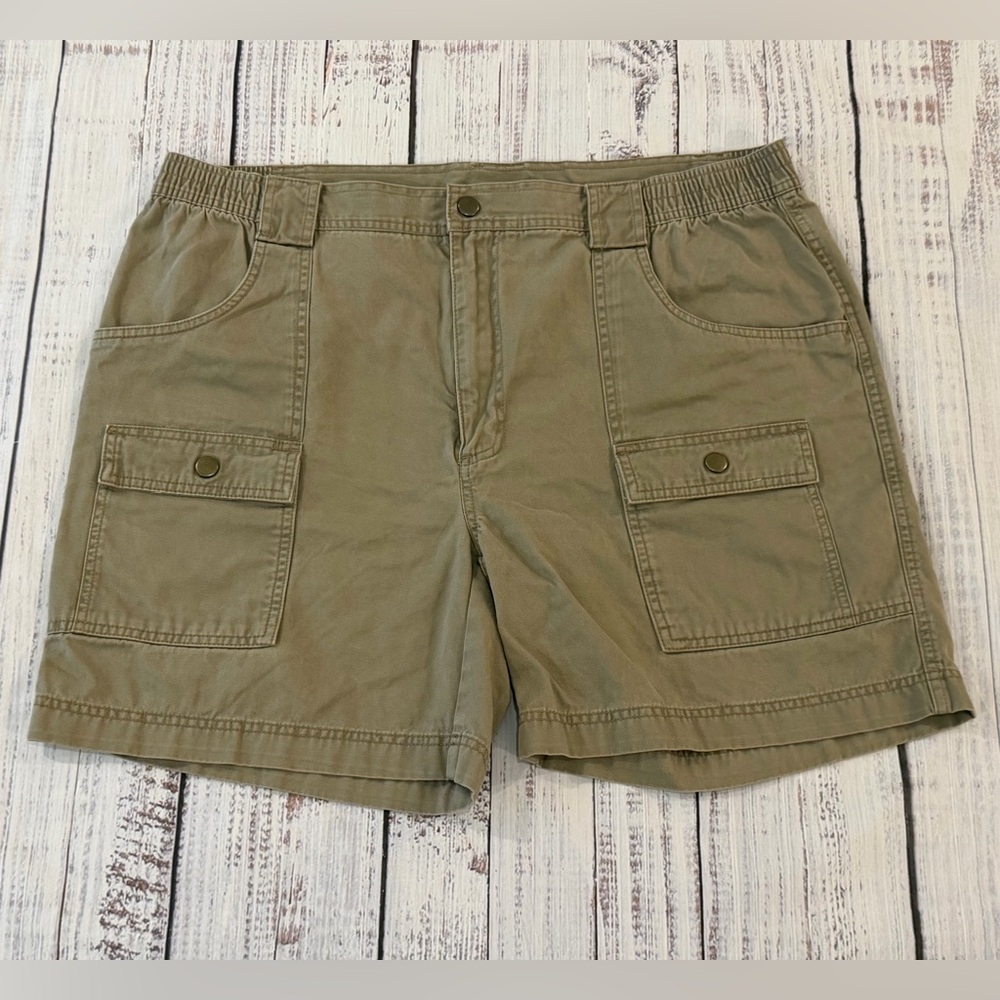 Roundtree & Yorke Shorts Mens 42W Green Cargo Pockets 100% Cotton Casual Outdoor